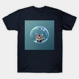 Kitten Waving in a Bubble T-Shirt